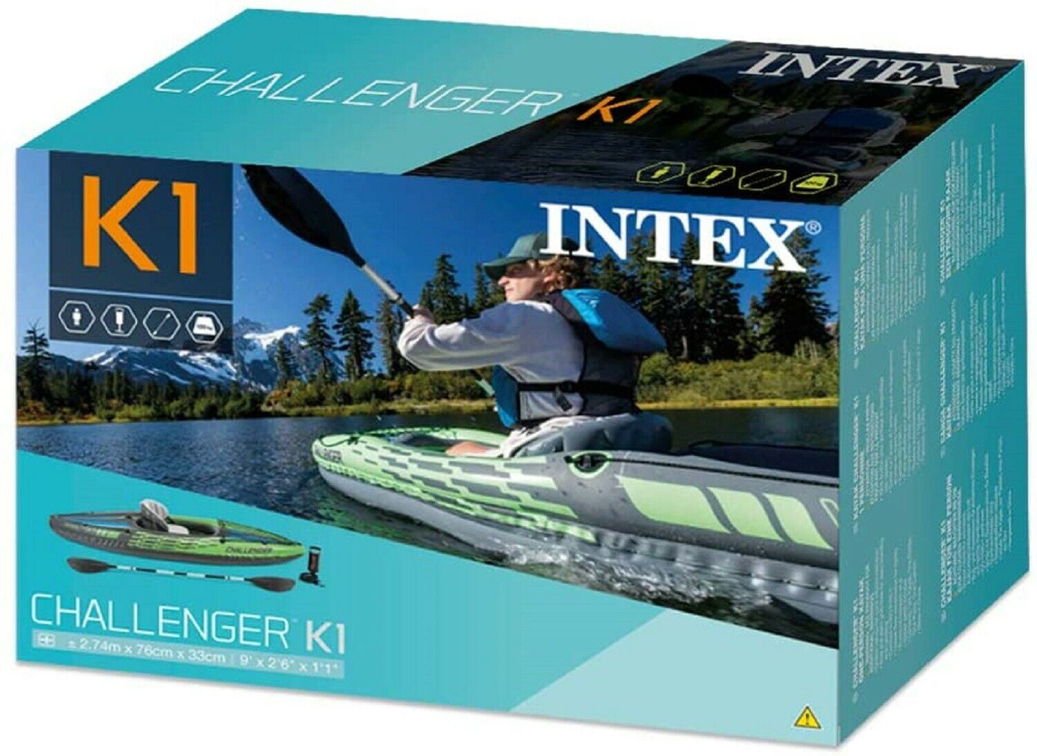 Pump Intex Challenger K1 Inflatable 1 Person Kayak Canoe with Aluminum Oars 