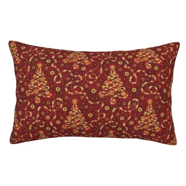 Fotbe Christmas Tree On A Red Background Funda de Almohada Decorativa Estilo Occidental, Lujo en Algodón, Fundas para Almohadas King, Cojín Estampado para Decoración del Hogar-14"x20"