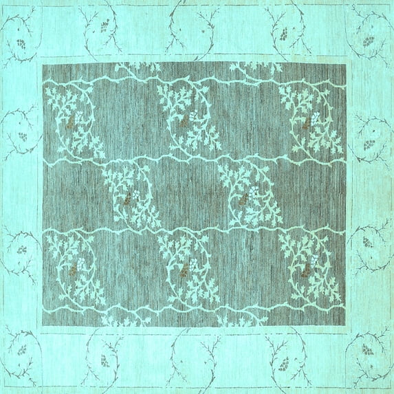 Ahgly Company Indoor Square Abstract Light Blue Contemporary Area Rugs, 7' Square