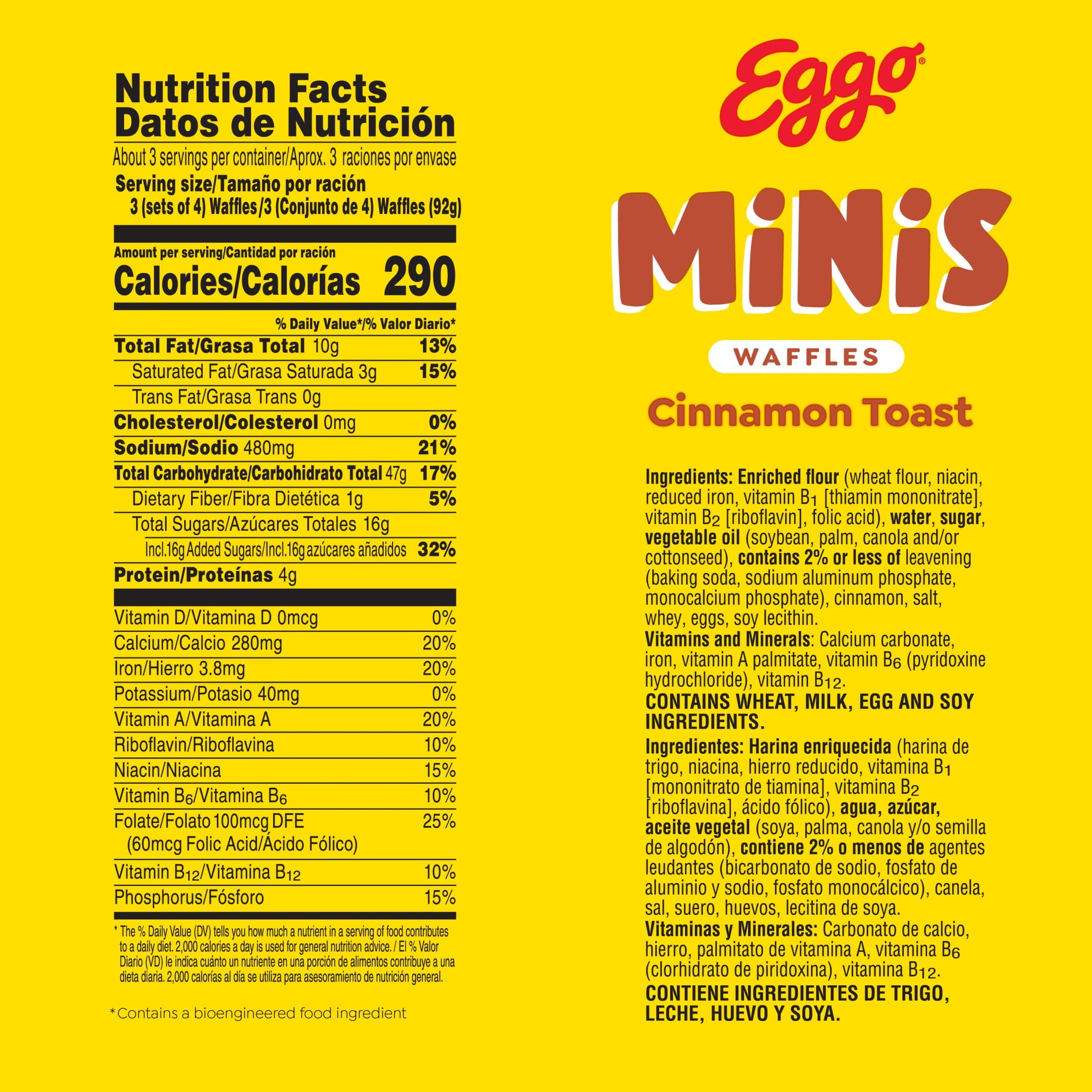 Eggo Minis Cinnamon Toast Waffles, Breakfast Food, 10.75 oz, 10 Count (Frozen), Regular