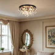 Kenroy Home Cascade 13'' Flush Mount Ceiling Light Fixture with Tiered Rows of Cascading Glass Crystal Beads for Entryway, Living Room, Dining Room, or Bedroom, Black