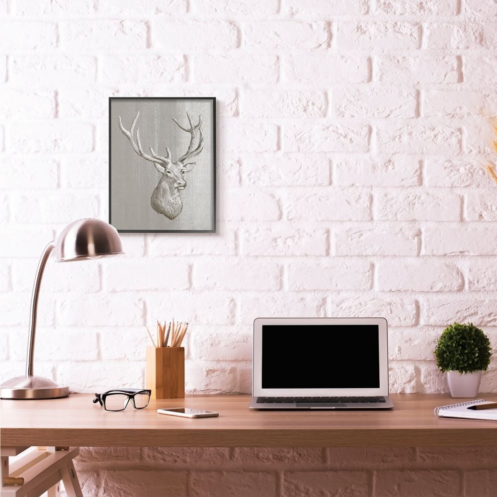 Moose Bust Animal Gray Design Oversized Framed Giclee Texturized Art by Ziwei Li