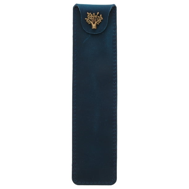 Estuche de piel auténtica para bolígrafo, con cierre a presión, para pluma estilográfica rollerball (Azul Crazy Horse)