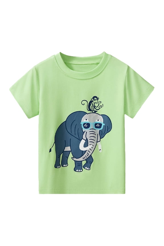 Boys Tshirts 8 Summer Children Cartoon Animal Short Sleeve T Shirt Boy Fashion Elephant Print Casual Top, Size 7-8 Years