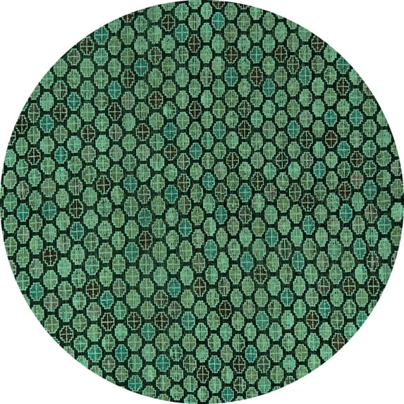 Ahgly Company Machine Washable Indoor Round Abstract Turquoise Blue Modern Area Rugs, 7' Round