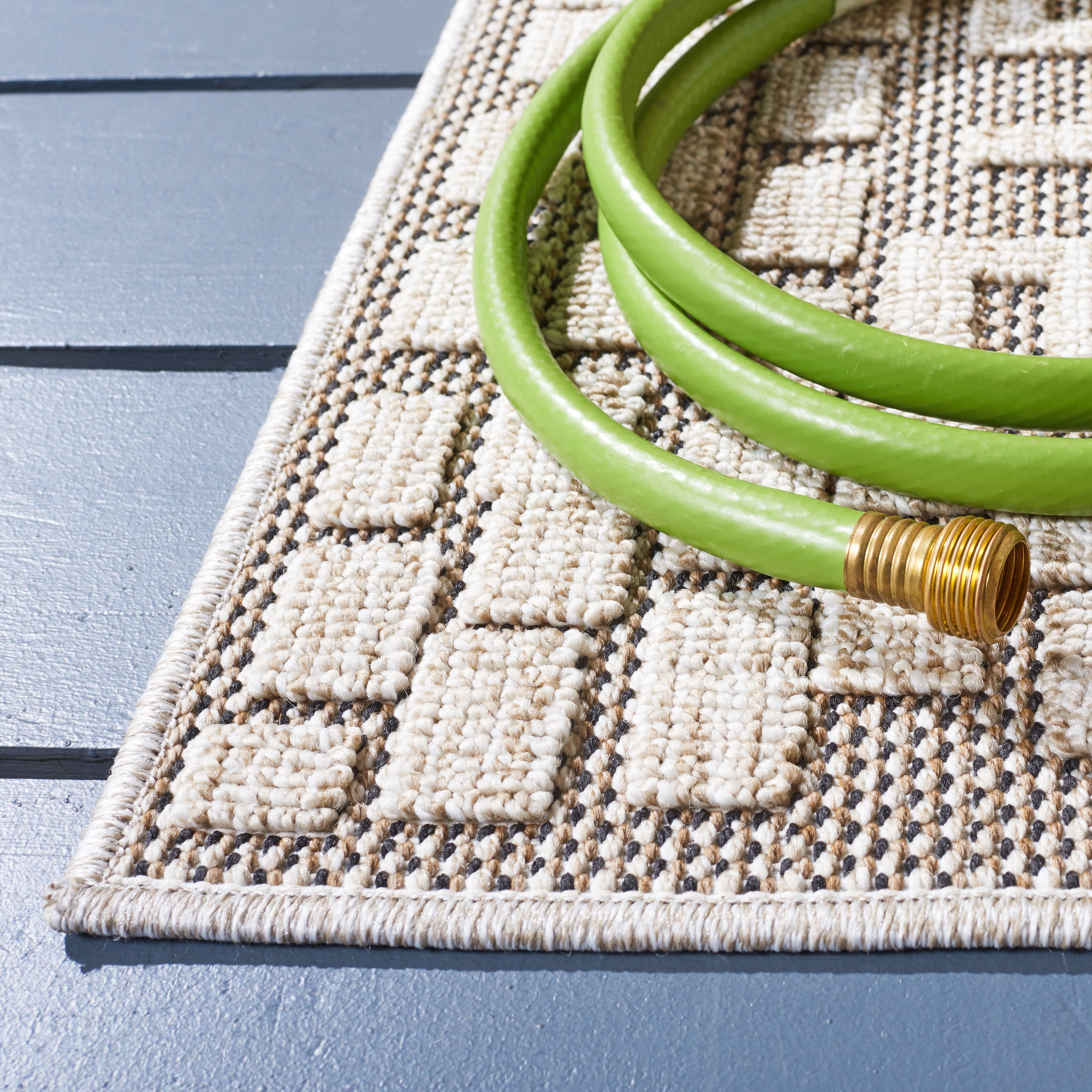 SAFAVIEH Global Hermite Bordered Indoor/Outdoor Area Rug, Beige/Light Beige, 4' x 6'