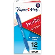 Paper Mate Profile Retractable Ballpoint Pens, Bold Point (1.4mm), Blue, 12 Count