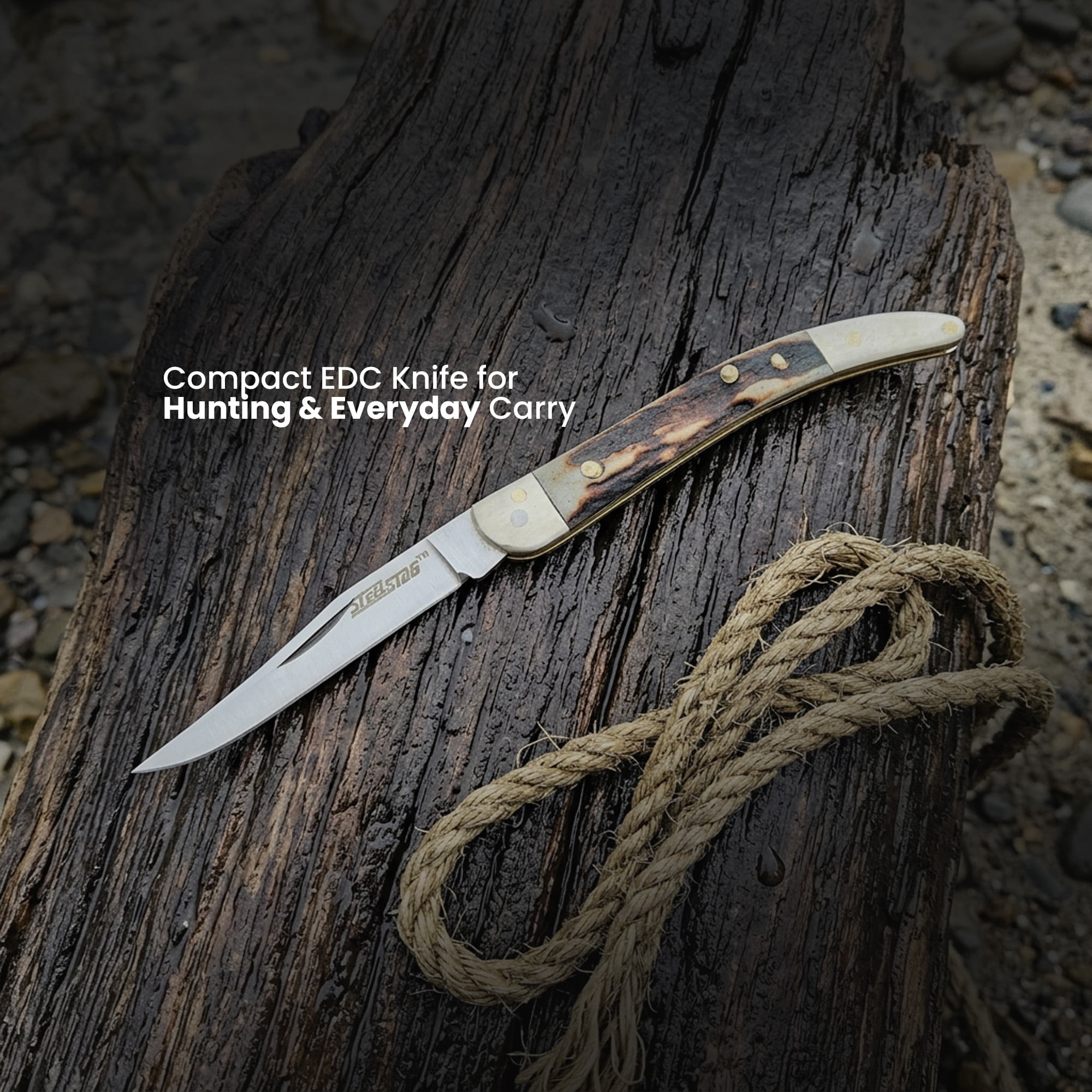 SZCO 3 Inch Stag Toothpick Folding Knife Stainless Steel Blade Classic Pocket Knife Compact Everyday Carry Utility Folder