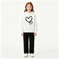 thumbnail image 5 of Otqutp Toddler Girls 2 Piece Outfit Heart Print Long Sleeve Hooded Sweatshirt Solid Straight Leg Pants Fall Clothes for Kids Teens, 5 of 5