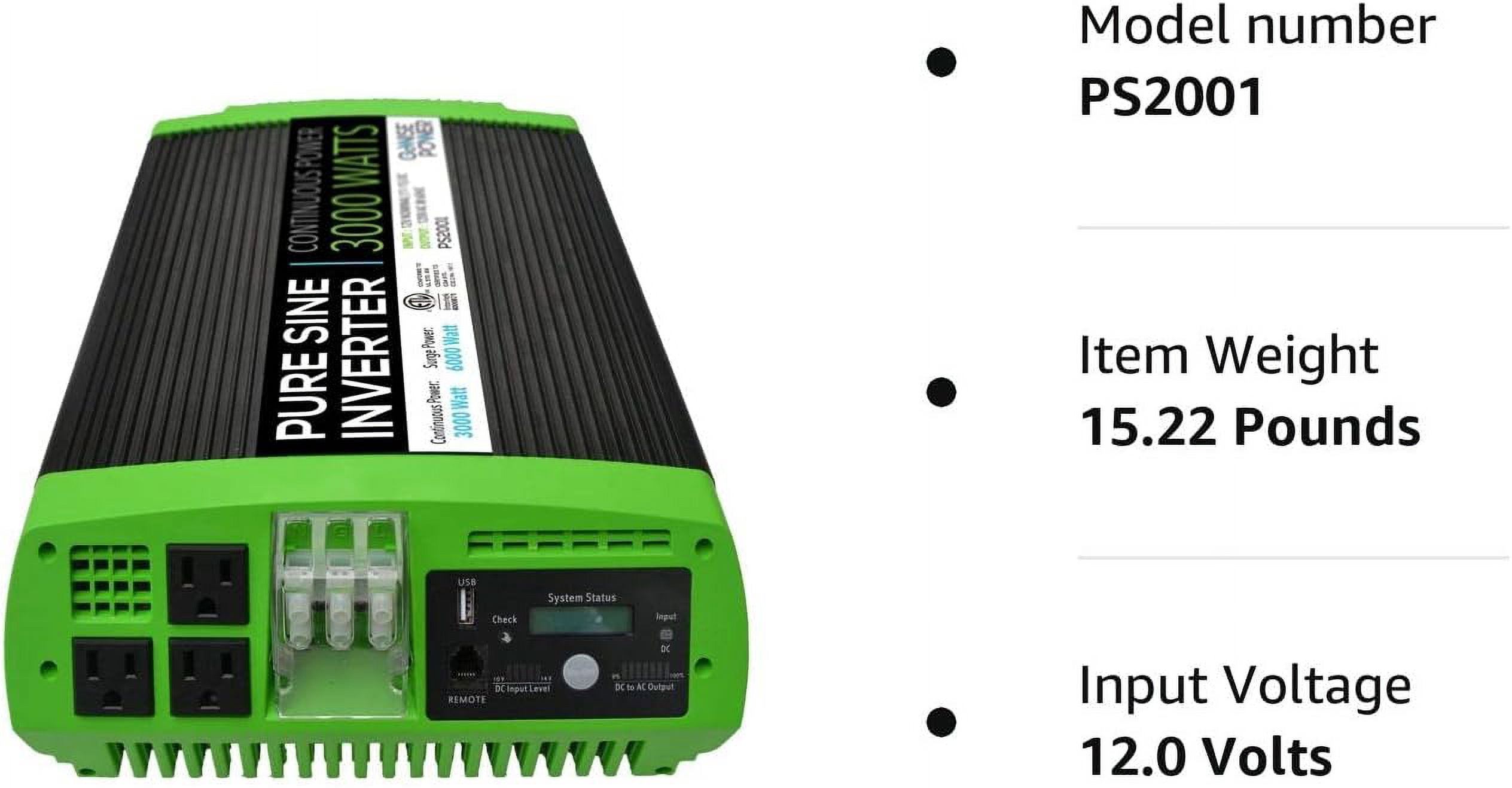 GoWISE Power 3000W Continuous 6000W Surge Peak Power Pure Sine Wave Inverter w/Digital LCD Display, Black/Green (PS2001) 3000W Cont. / 6000W Surge Digital