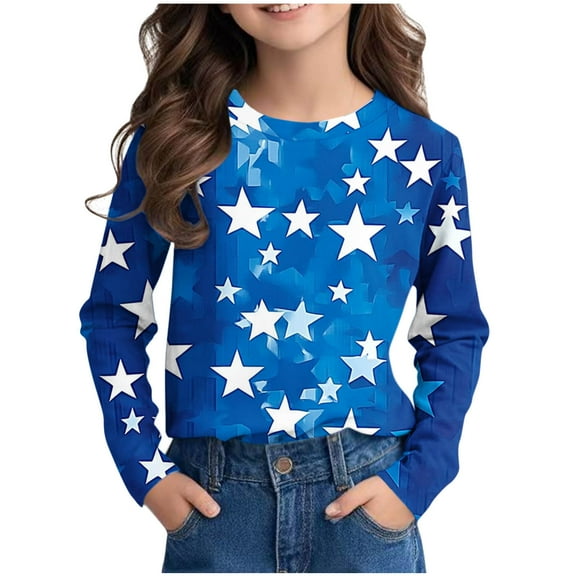 Maean Toddler Long Sleeve Shirts Star Graphic Crewneck Pullover Causal Loose Tee Tshirts for Kids