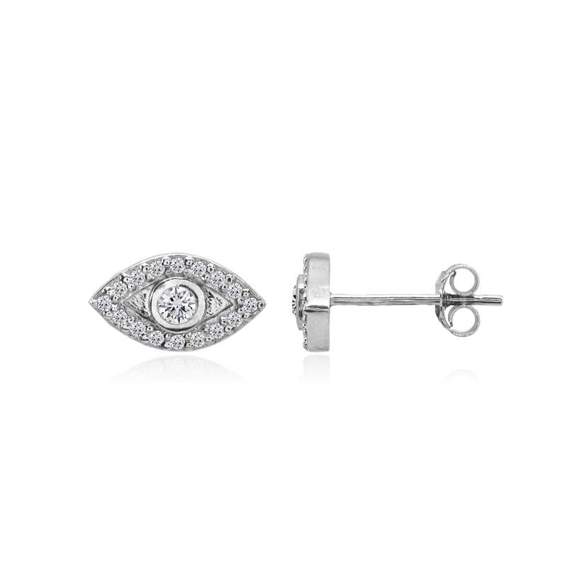 STERLING SILVER CZ EVIL EYE STUD EARRINGS