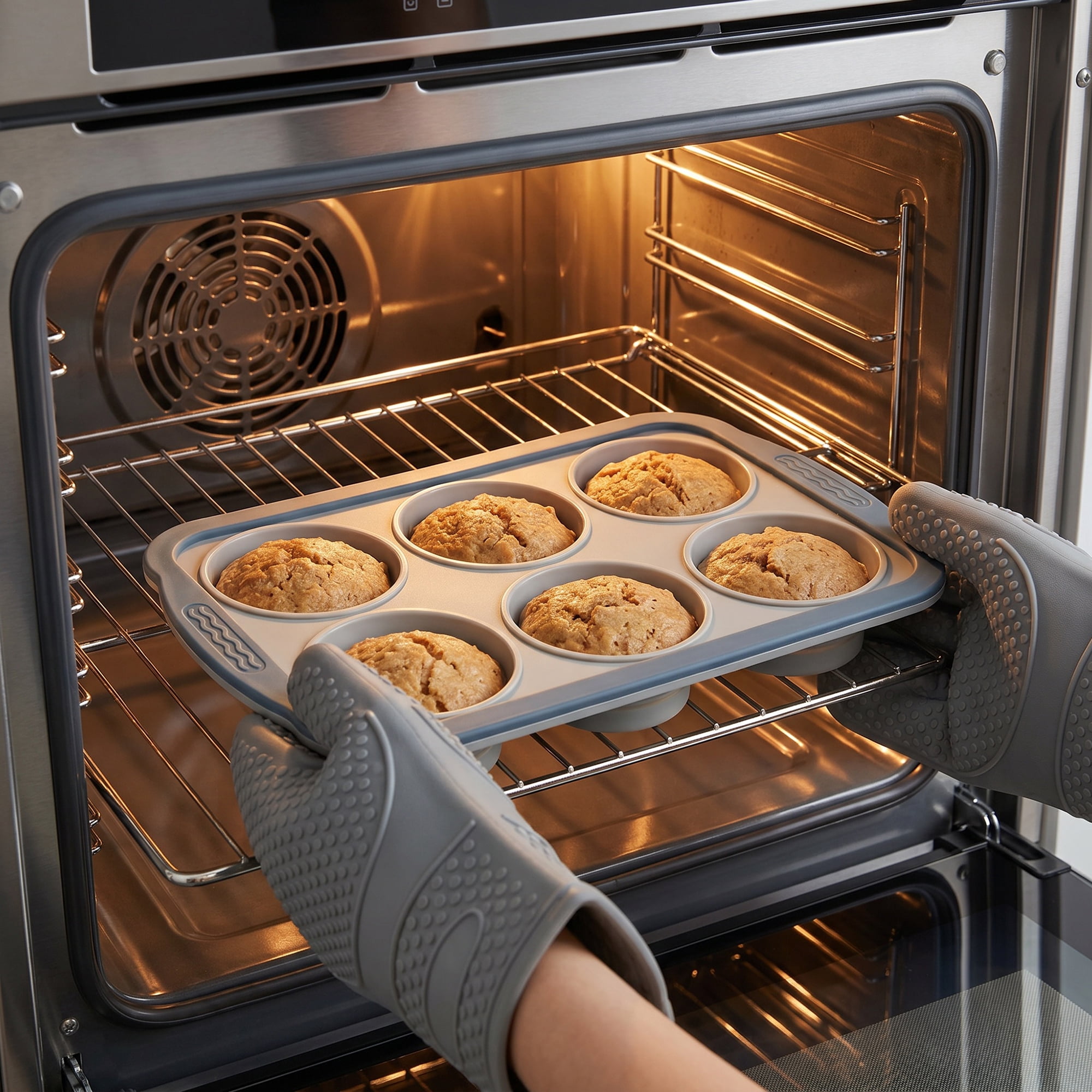 Unique Bargains 12-Cup Nonstick Silicone Muffin-Pan with Steel Rim Gray 10.2"x6.9"x1.3"