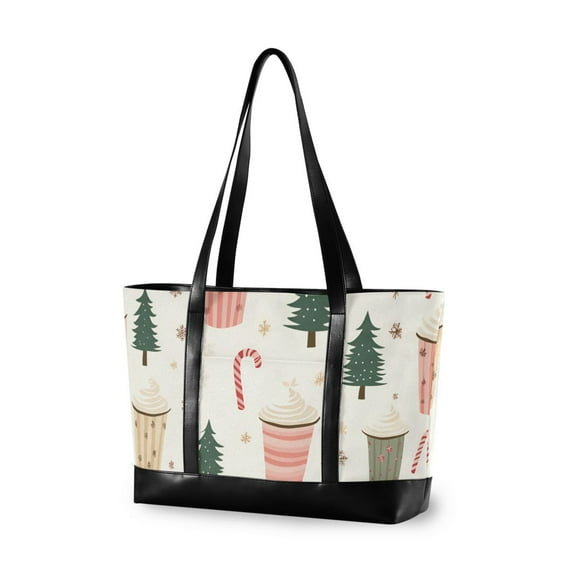 FORMRS Laptop Tote Bag for Women with 15.6" Computer Compartments Handbag, Beige Christmas Cups