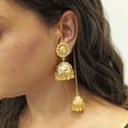 thumbnail image 3 of Efulgenz Indian Jewelry Gold Tone Jhuma Earrings Set with Chain Traditional Wedding Bridal Jhumka Jhumki Dangle Earrings Set for Women, 3 of 4