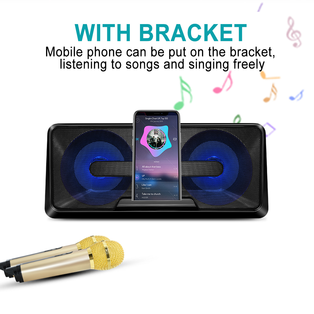 SDRD SD-301 2 in 1 Portable Karaoke System Family KTV with Dual Wireless Live Microphone + Bluetooth Speaker (Black)
