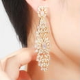 thumbnail image 3 of Luxurious Long Leaf Dangle Drop Earrings Yellow Gold Plated Cubic Zircon Jewelry, 3 of 9