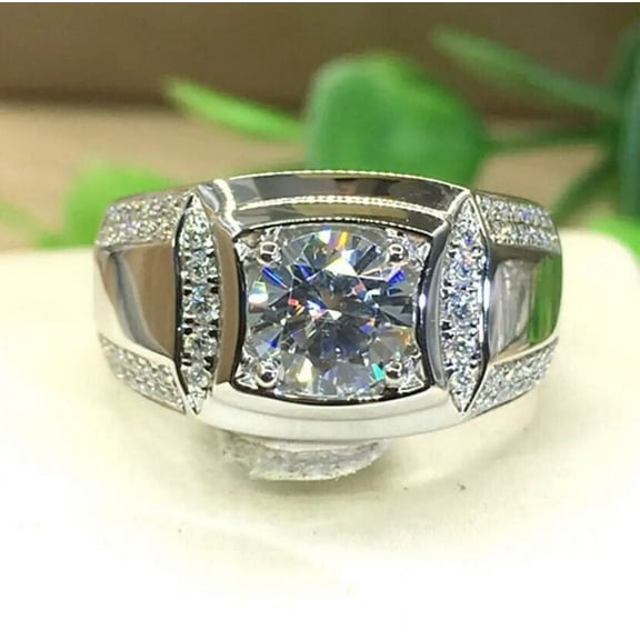 Forever Jewels 2.50 CT Round Cut Moissanite Men Wedding Engagement Ring 14K White Gold Plated