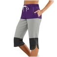 thumbnail image 2 of Clearance under 10$ Sevevn Women Solid Printing Elastic Waist Sports Casual Capris Pants With Side Pockets Savings Up to 30% Off Purple L, 2 of 7