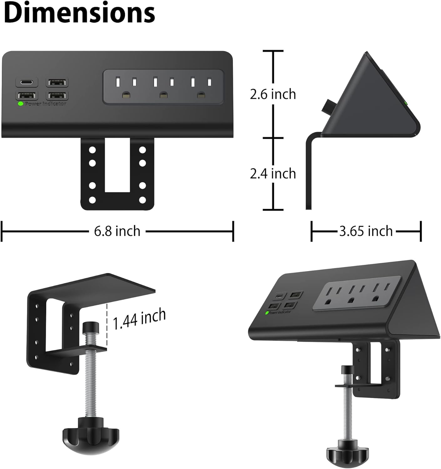 2-Pack Nightstand Power Strip – Edge Mounted Desk Clamp Surge Protector, 3 AC Outlets + 4 USB Ports including USB-C, Ideal for Home, Office, Dormitory, Hotel
