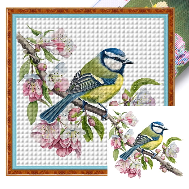Hilo de bordar Algodón ecológico completo 18CT Flores impresas Punto de cruz de pájaros