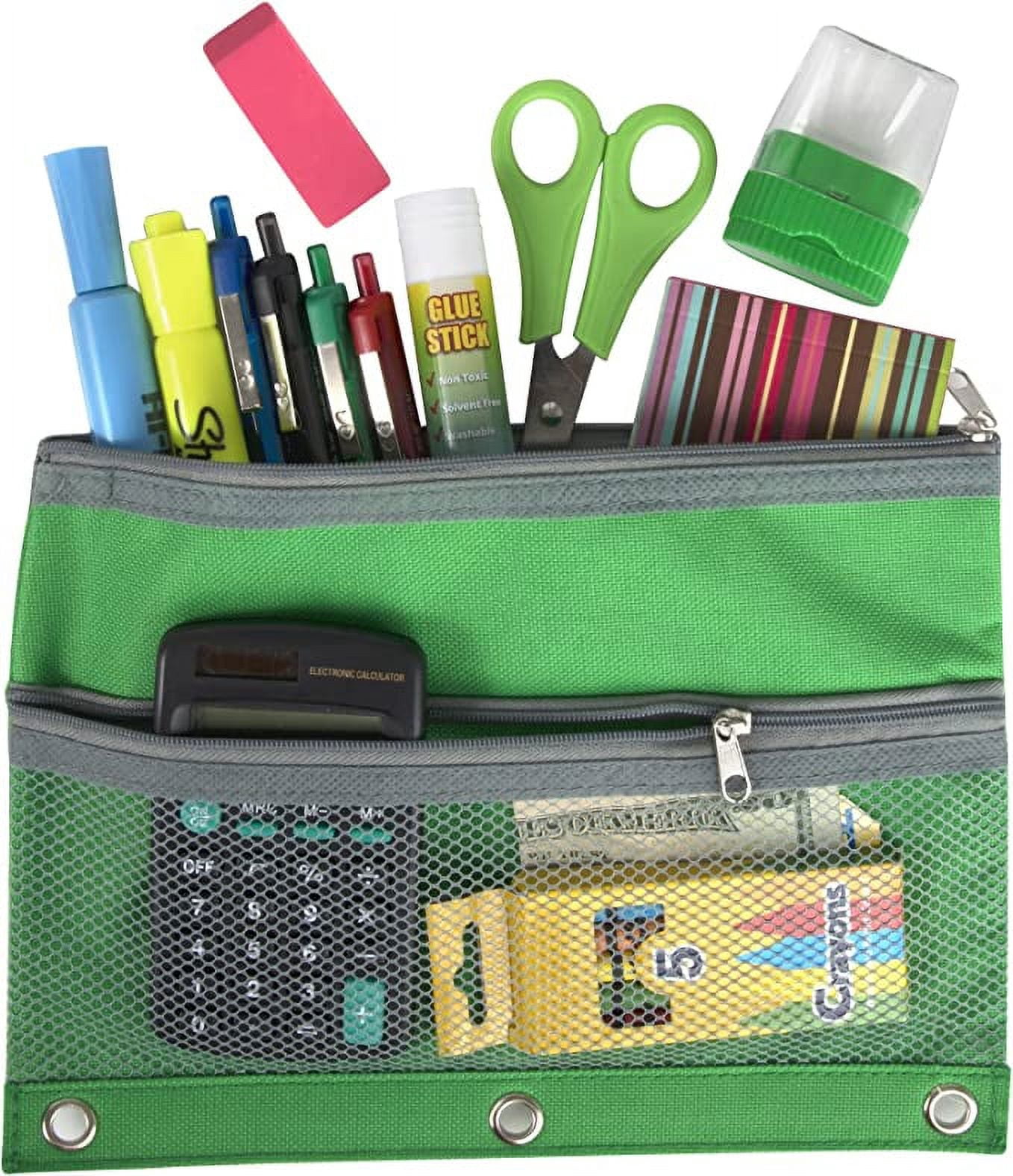 Trailmaker 3-Ring Binder Pencil Cases With Mesh Pockets, 7" x 9-13/16", Assorted Colors, Pack Of 100 Cases