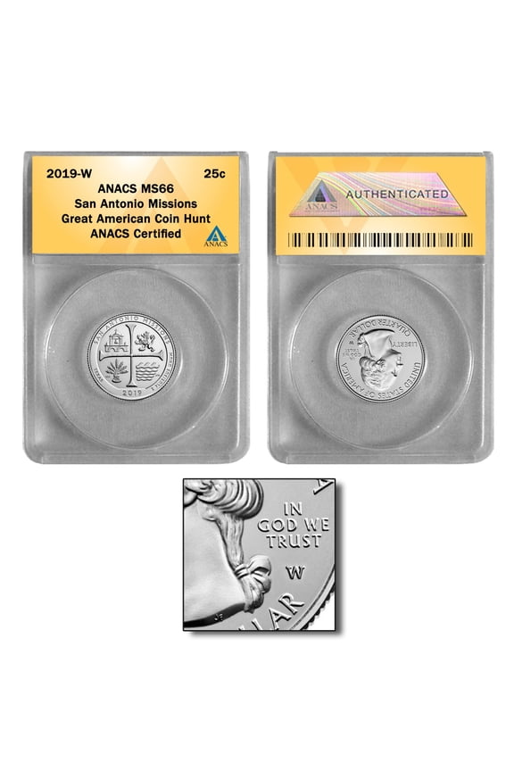 2019-W San Antonio Missions Quarter MS66 GREAT AMERICAN COIN HUNT