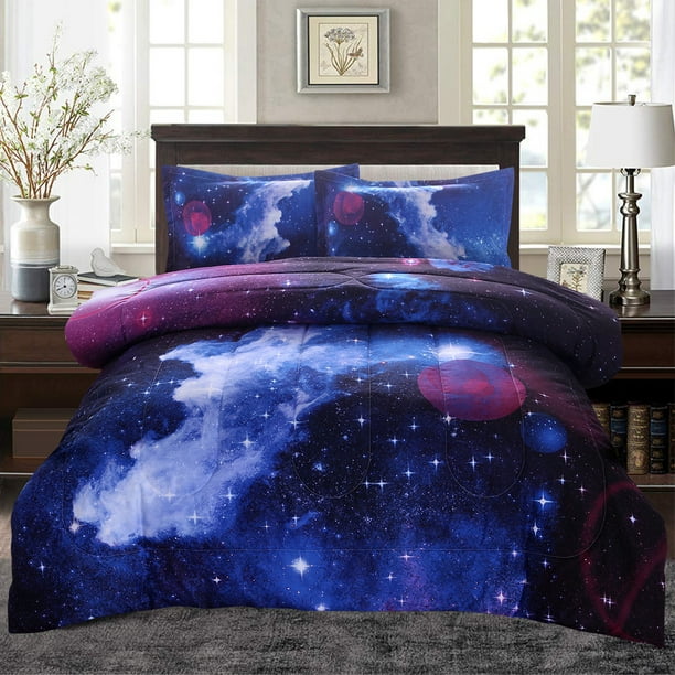 Galaxies Comforter Set Reversible Quilt, Space Bedding Twin