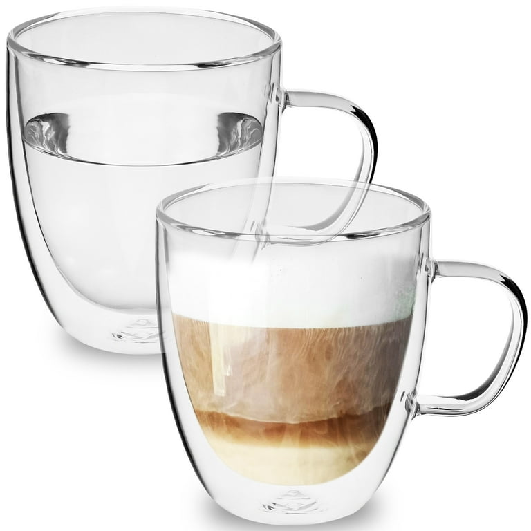 1/2pcs Double Wall Lnsulated Glass Coffee Mugs With Handle Clear