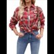 thumbnail image 2 of Camisas Clásicas de Franela A Cuadros con Botones para Mujer, Blusas Informales Extragrandes de Larga para Negocios. Rojo y Caqui M, 2 of 10