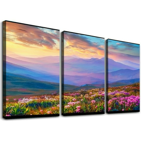 Ullo0ord  Fall Canvas Wall Art Landscape Picture Prints Modern Painting, Wildflowers Scenery Artwork Framed Large Size for Living Room Bedroom Bathroom Home Office Wall Decor