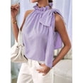 thumbnail image 6 of Women's Sleeveless Striped Ruffle Tank Tops High Necked Tie Top Blouse for Daily Wear Purple M, 6 of 10