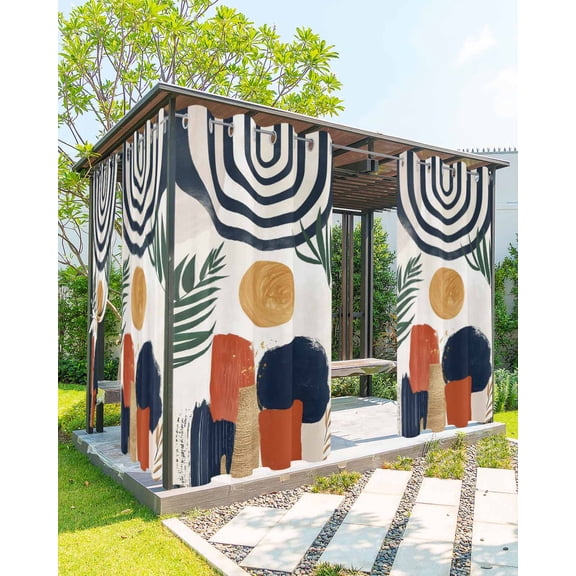 Boho Outdoor Curtains for Patio, Middle Century Leaves Bohemia Minimalist Abstract Art Beige Privacy Drapes Grommet Waterproof Outside Curtains for Porch/Cabana/Balcony 54"x 84", 1 Panel