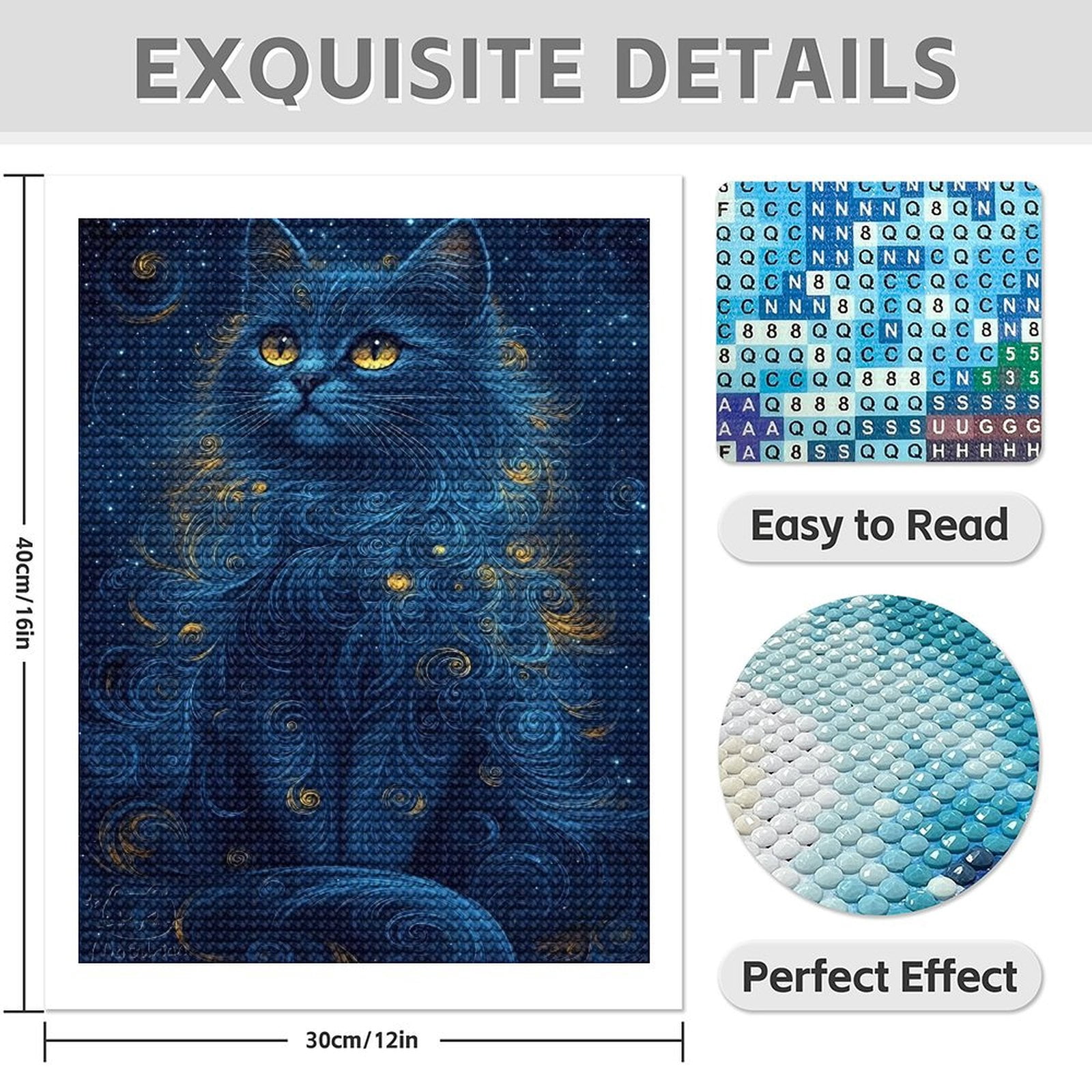 Diamond Art Kit for Adults, Mystical Starry Night Feline Art Diamond Painting for Adults Beginners, DIY Diamond Art Painting Kits, 5D Diamond Painting Crafts for Home Decor 12x16 Frameless
