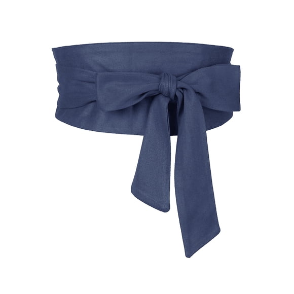 INSPIRE CHIC Mother's Day Women Plus Size Solid Obi Belt, Bowknot Self Tie Wrap Wide Sash Waistband Belt for Dress 22.05-32.28" Navy Blue