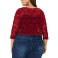thumbnail image 3 of Agnes Orinda Bolero Cardigan for Women's Plus Size Office Tie Front Crop Floral Sheer Lace Shrug 3X Burgundy, 3 of 7