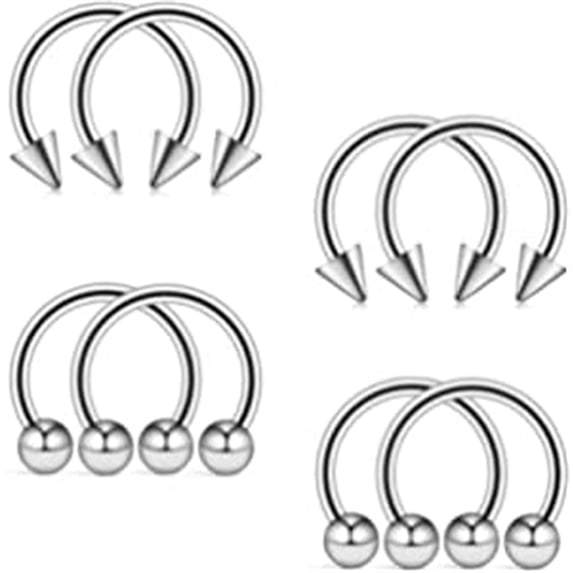 Briana Williams 316L Surgical Steel Ball&Spike Horseshoe Nose Septum Piercing Ring CBR 16G 4-8PCS