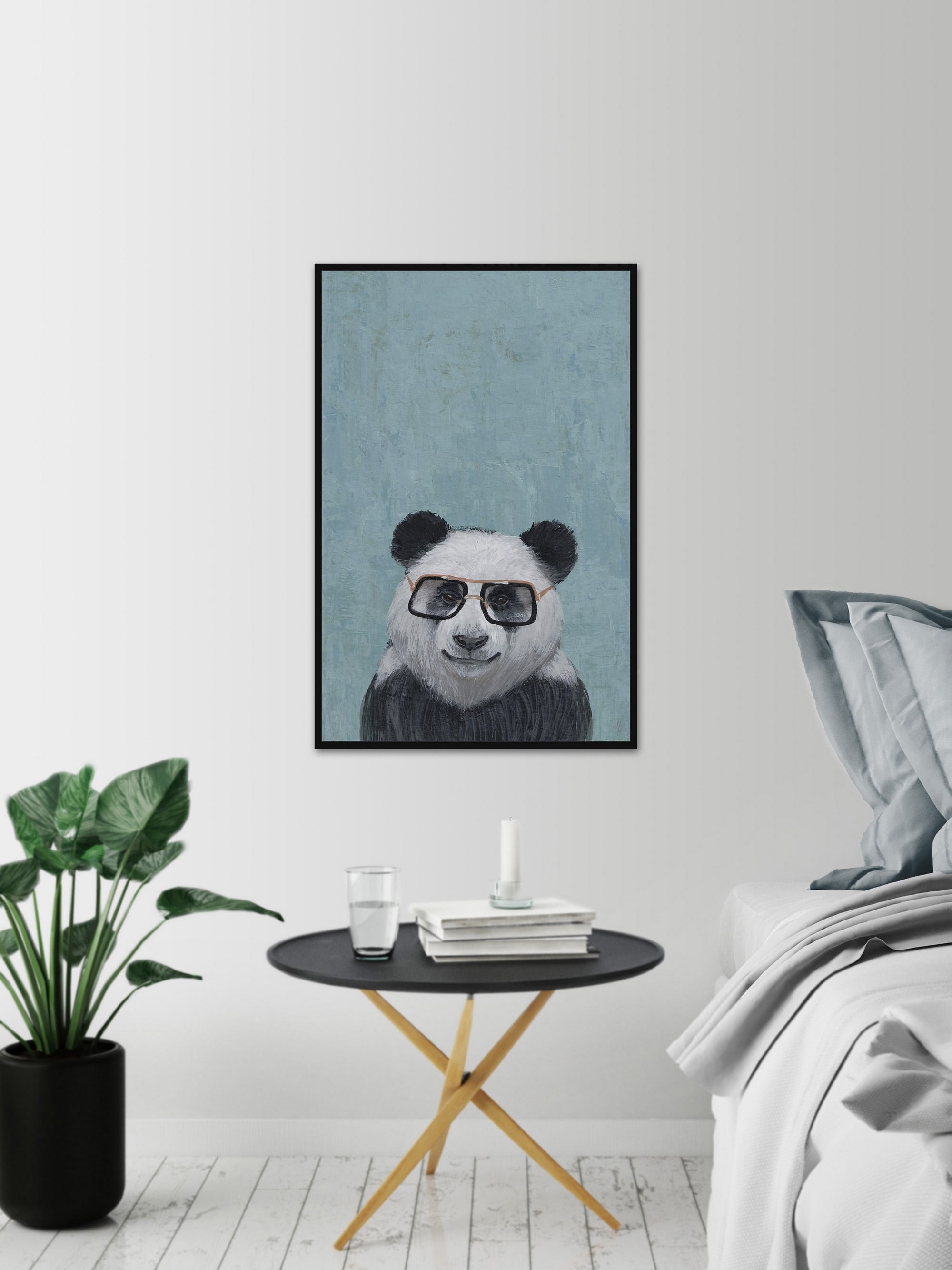 Studious Panda Floater Framed Painting Print on Canvas