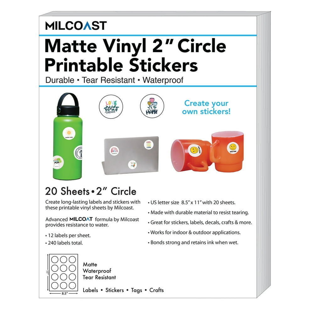 milcoast matte waterproof printable vinyl 2 round circle sticker paper
