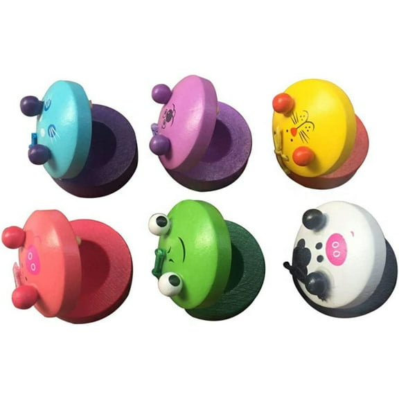 KEINXS 6pcs Wooden Finger Castanet, Lovely Cute Animal Pattern Kids Castanets, Musical Instruments Rhythm Kids Toys for Baby Early Education Castinette Kids