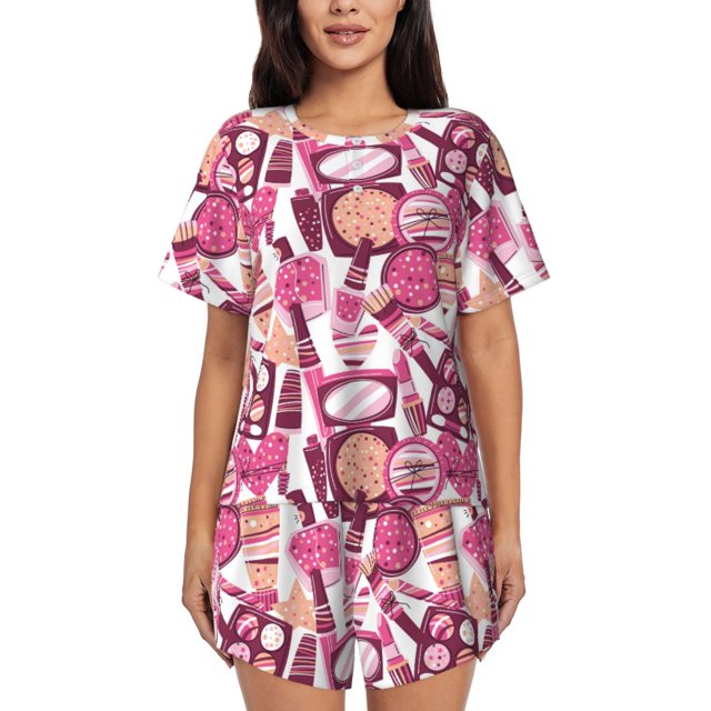 Fotbe Cute Girl Conjunto de Pijama Estampado para Mujer, 2 Piezas, Ropa de Dormir con Camiseta de Manga Corta y Shorts Suaves-Small