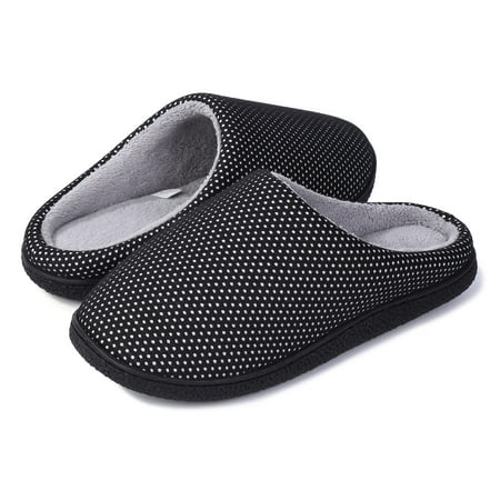 

Women s Memory Foam House Slippers Fuzzy Plush Lined Anti-Skid Slip On Bedroon Shoe Indoor&Outdoor Black-Men L(9-10)