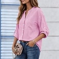 thumbnail image 5 of Women's Striped Button Down Shirts 3/4 Length Sleeve Tops V Neck Casual Comfy Work Shirt with Pocket (2XL, Pink), 5 of 8