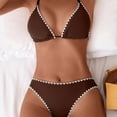 thumbnail image 4 of Women's Solid Color Lace Triangle Bikini Set Halter Adjustable Ties Backless Two-Piece Swimsuit Coffee L(L), 4 of 7
