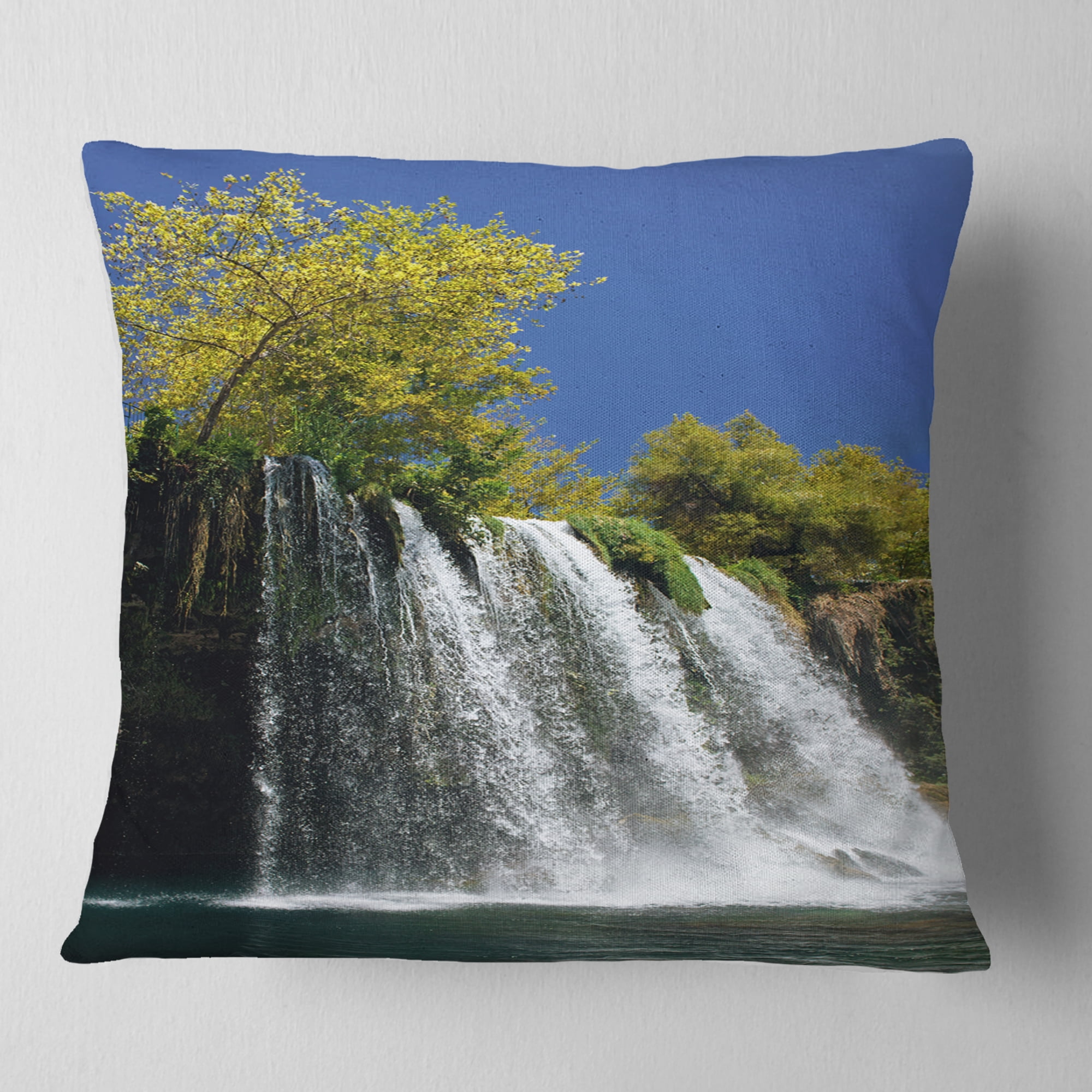 Designart Duden Waterfall Antalya - Landscape Photo Throw Pillow - 18x18