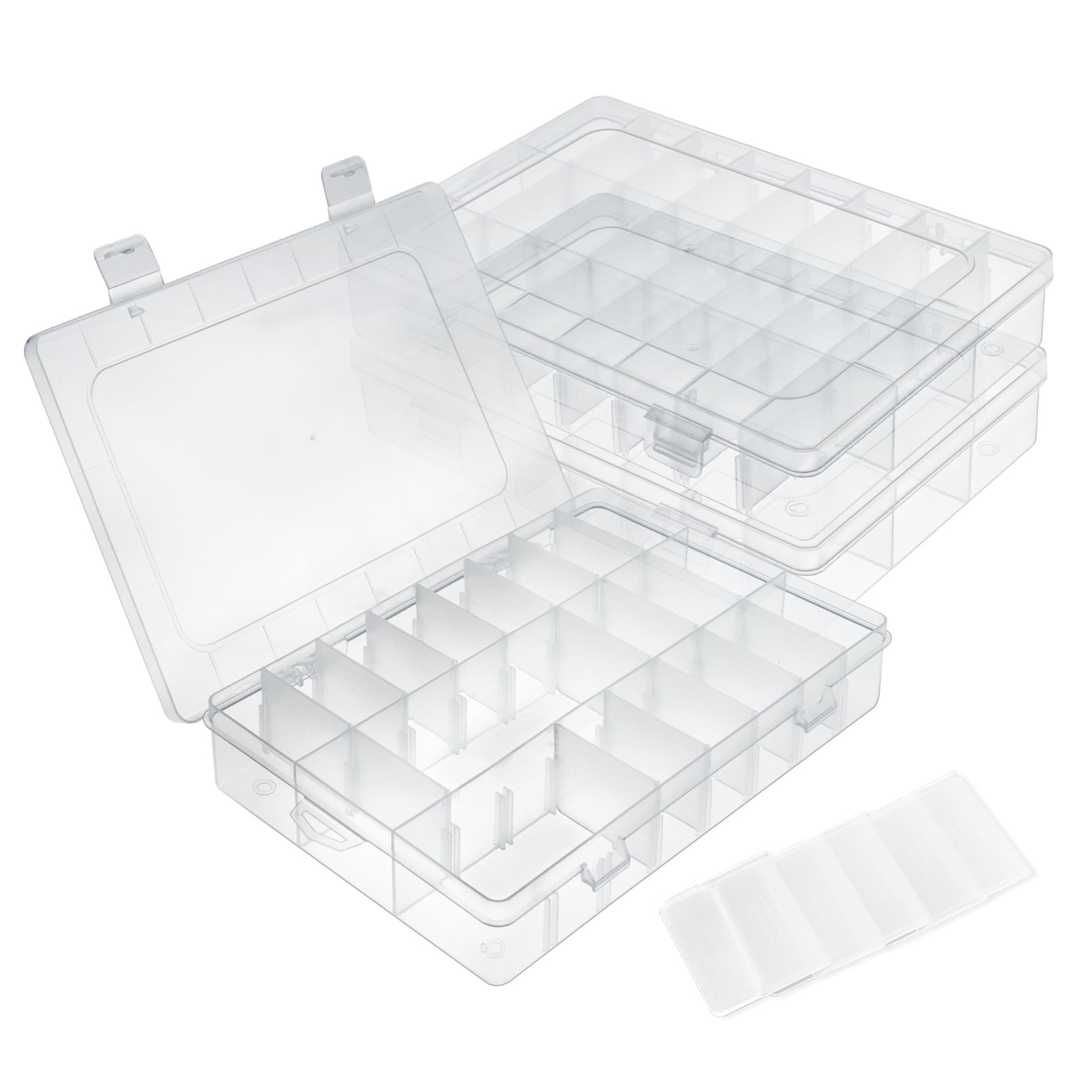 LELE LIFE 3Pcs 24 Grids Bead Organizer with Removable Dividers, Bead Storage Fishing Tackle Box, Craft Organizers and Storage for Jewelry Small Parts Nail Tip