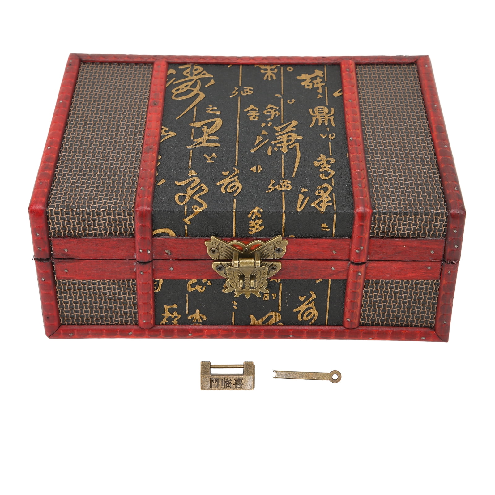 Jewelry Storage Case, Cuboid Wooden Vintage Treasure Box With Lock And