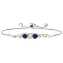 925 Sterling Silver and 10K Yellow Gold Sky Blue Aquamarine Blue Sapphire and White Lab Grown Diamond Tennis Bracelet for Women (1.72 Cttw, Gemstone March Birthstone, Fully Adjustable up to 9 inch)