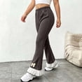 thumbnail image 4 of Ugoldhm Girl's Ribbed Knit Flare Pants Elastic Waist Ruffle Hem Bow Decor Slim Casual Bell Bottom Trousers 0-14Y, 4 of 7