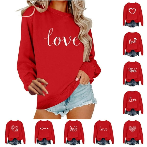 Odbmxy Long Sleeve Women's Sweatshirt Cute Plus Size Tops for Women Heart-shaped Streetwear Holiday Valentines Day Tops